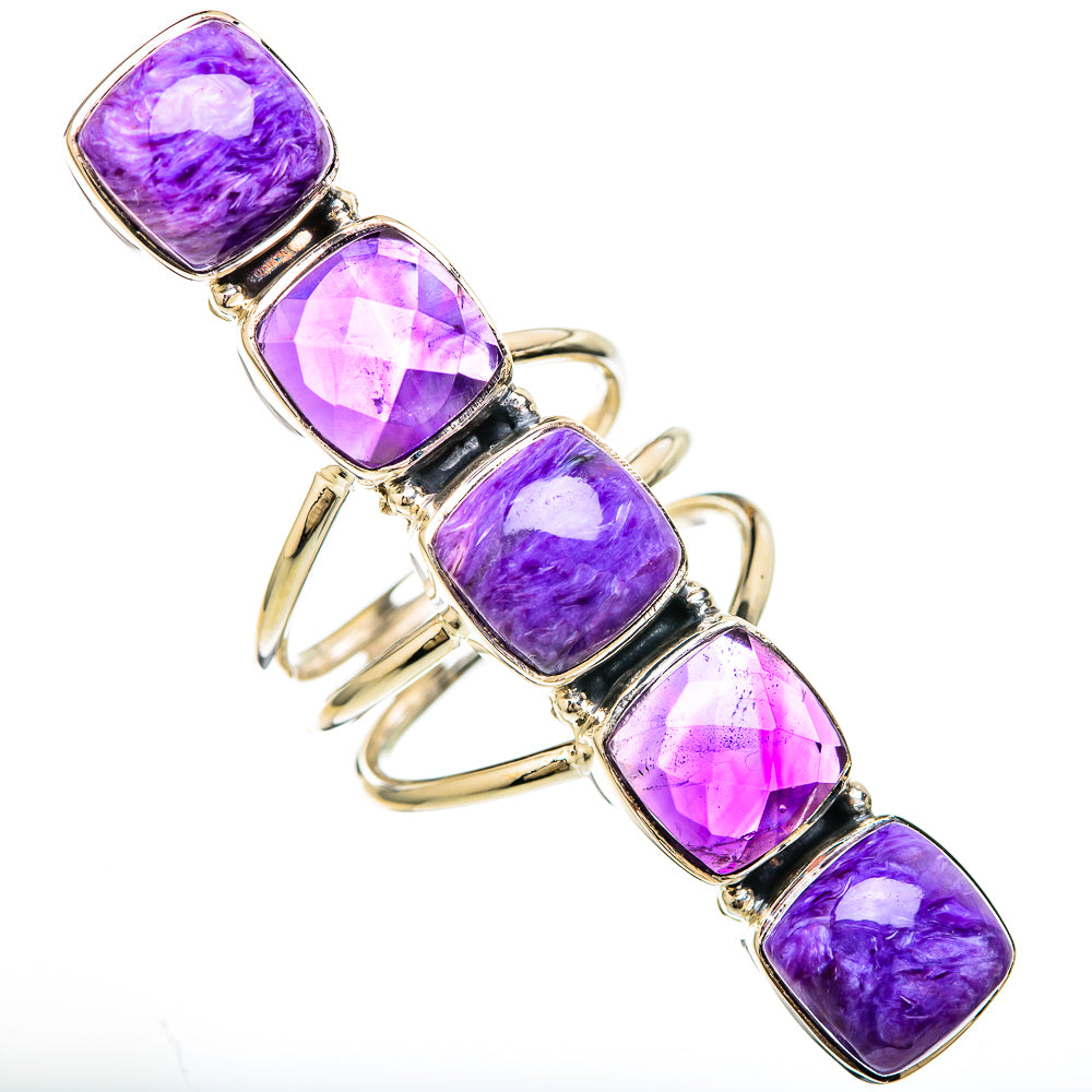 925 sterling silver ring with five rectangular purple charoite stones