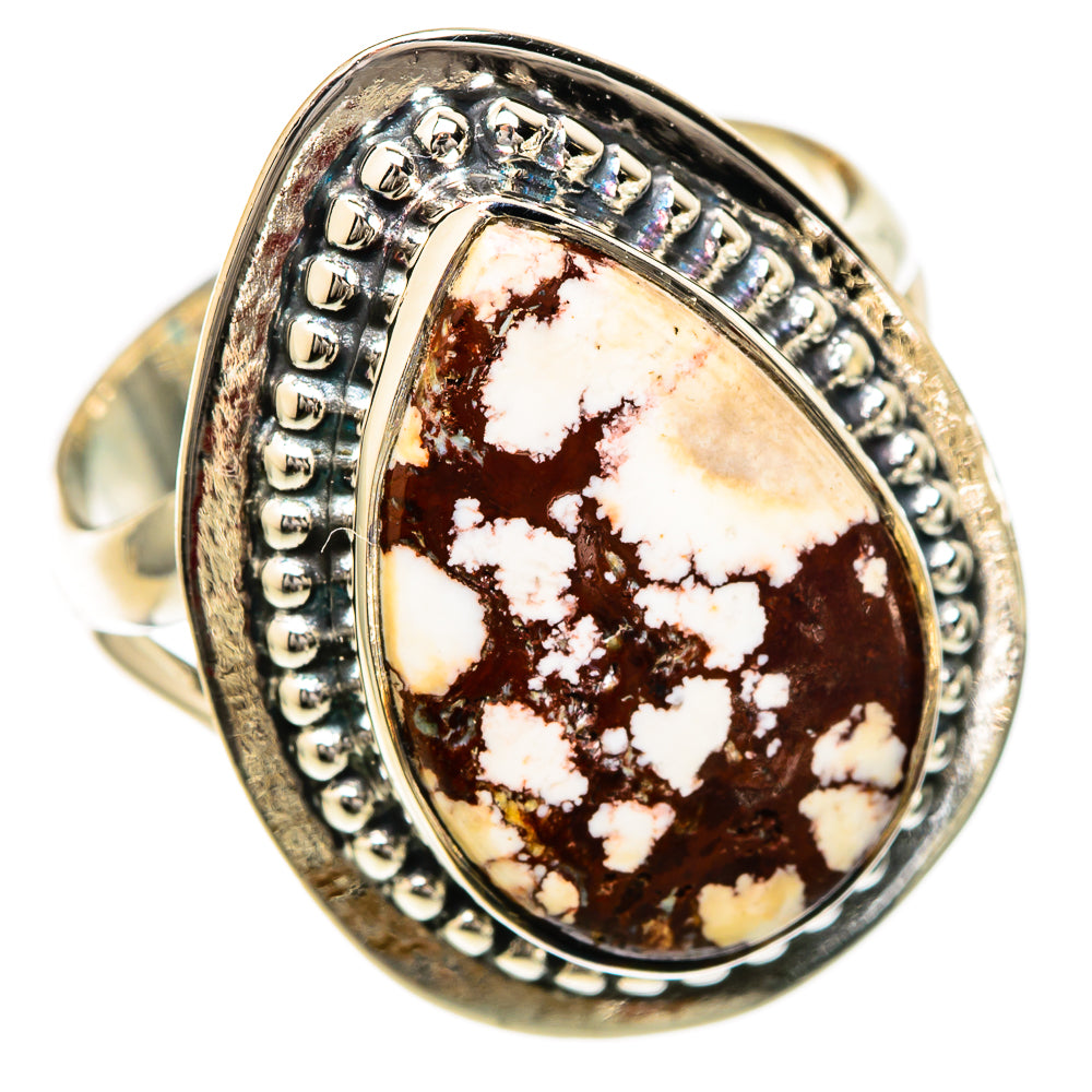 Sterling silver oval jasper cabochon ring with beaded border and pointed shank