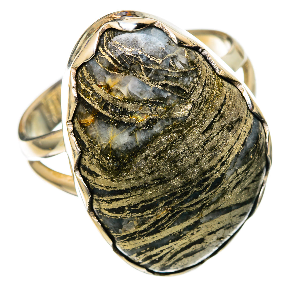 Pyrite Agate Rings handcrafted by Ana Silver Co - RING105107 - Photo 2