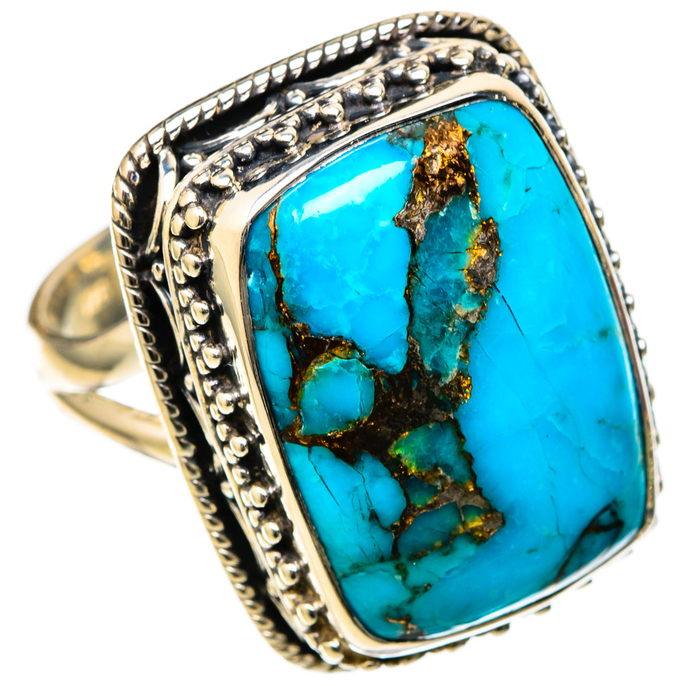 Blue Copper Composite Turquoise Rings handcrafted by Ana Silver Co - RING105124 - Photo 2