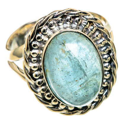 Sterling silver aquamarine ring with oval cabochon and raised beadwork frame