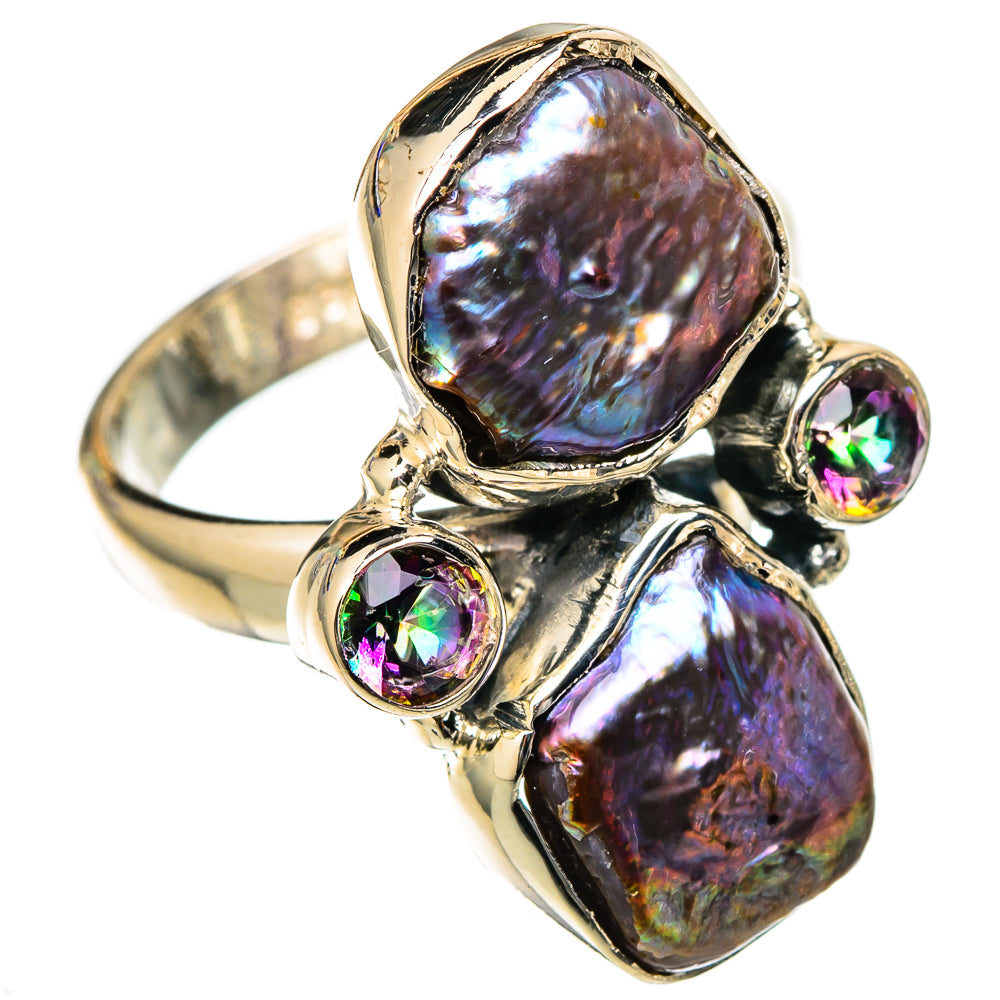 Titanium Mother Of Pearl Rings handcrafted by Ana Silver Co - RING105166 - Photo 2
