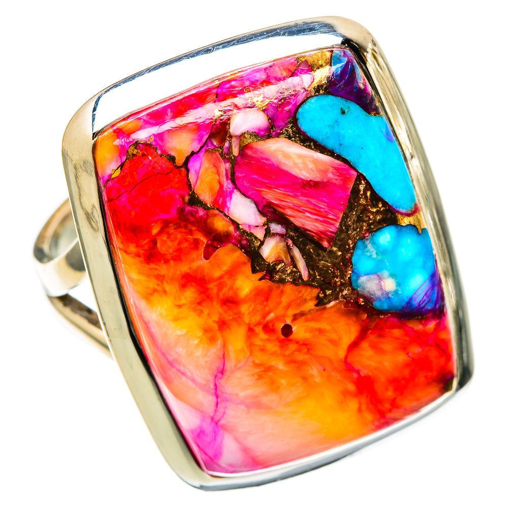 Kingman Pink Dahlia Turquoise Rings handcrafted by Ana Silver Co - RING105306 - Photo 2