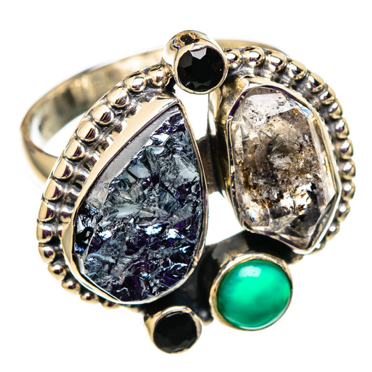 Shungite, Herkimer Diamond, Green Onyx, Black Onyx Rings handcrafted by Ana Silver Co - RING105648 - Photo 2