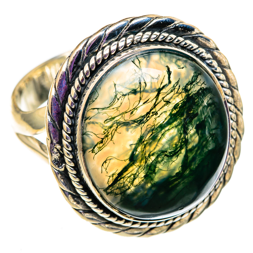 Green Moss Agate Rings handcrafted by Ana Silver Co - RING105663 - Photo 2