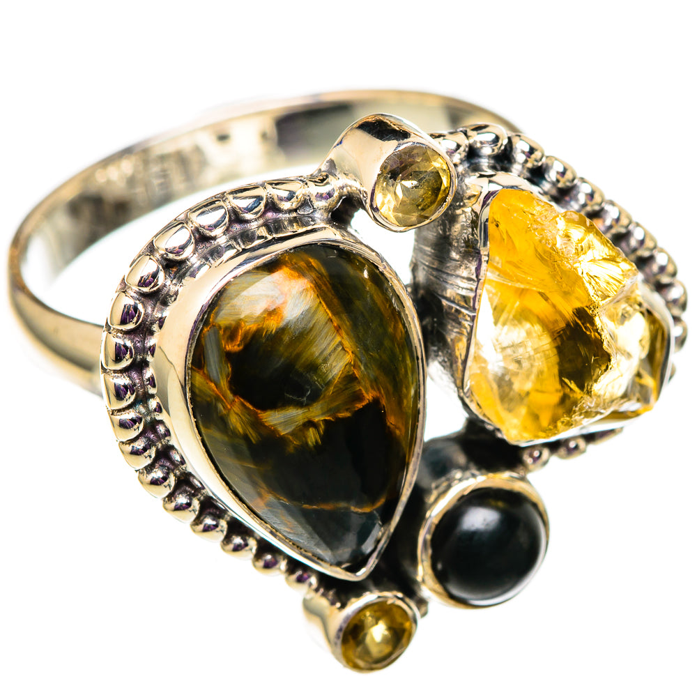 Pietersite, Citrine, Black Onyx Rings handcrafted by Ana Silver Co - RING105677 - Photo 2