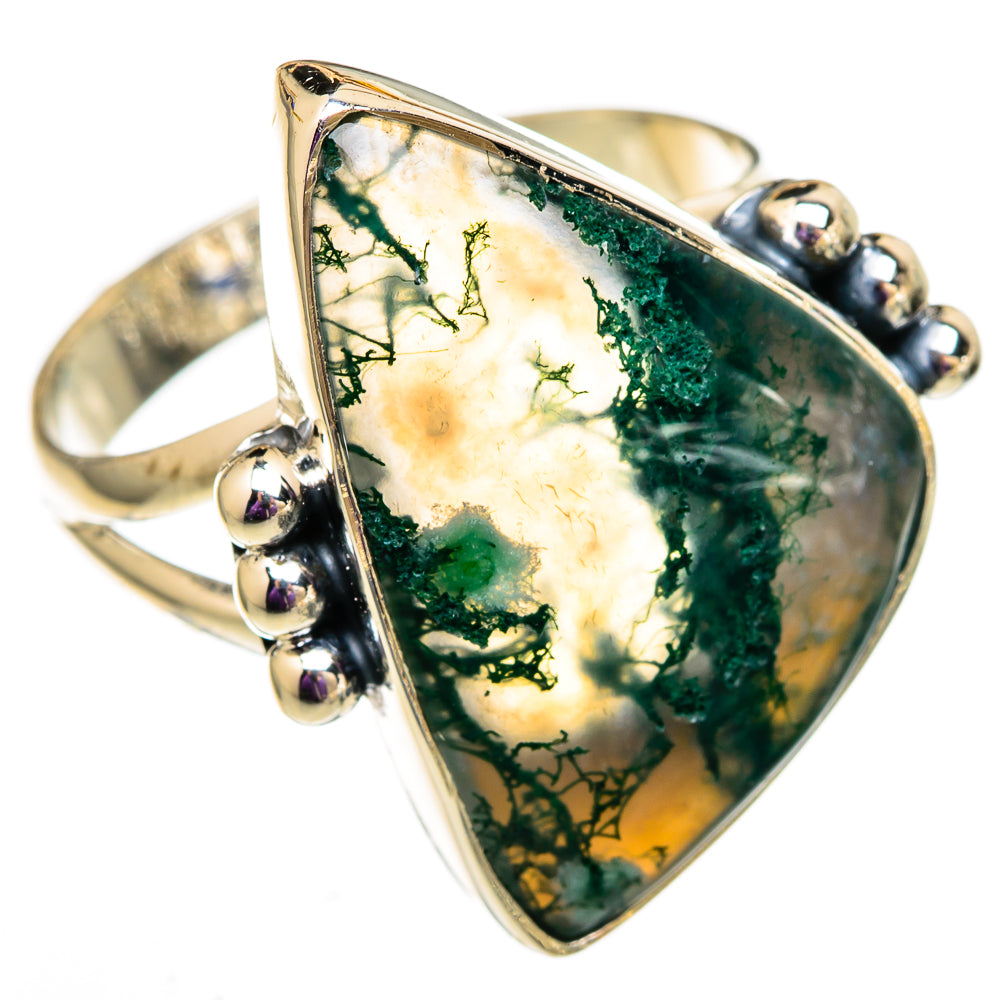 Green Moss Agate Rings handcrafted by Ana Silver Co - RING105810 - Photo 2