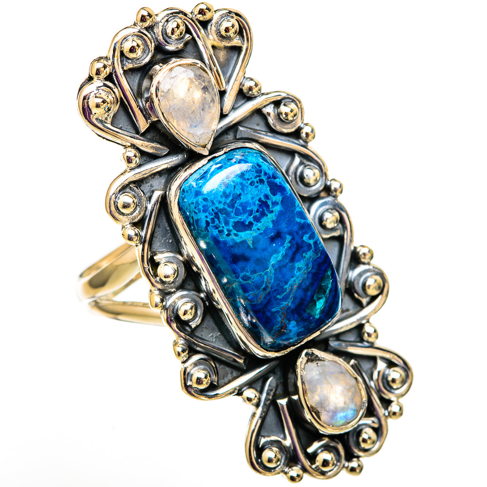Azurite, Rainbow Moonstone Rings handcrafted by Ana Silver Co - RING105891 - Photo 2