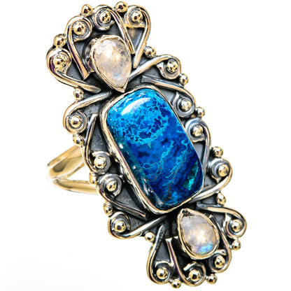 Azurite, Rainbow Moonstone Rings handcrafted by Ana Silver Co - RING105891 - Photo 2