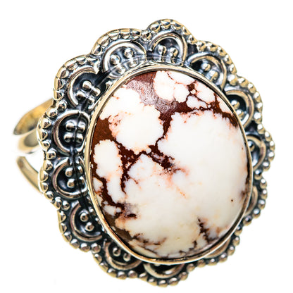 925 sterling silver ring, oval white-and-red jasper cabochon, ornate filigree setting