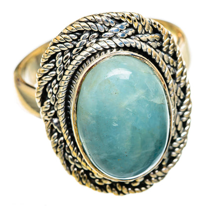 Aquamarine oval sterling silver ring with rope border, oval bezel center stone