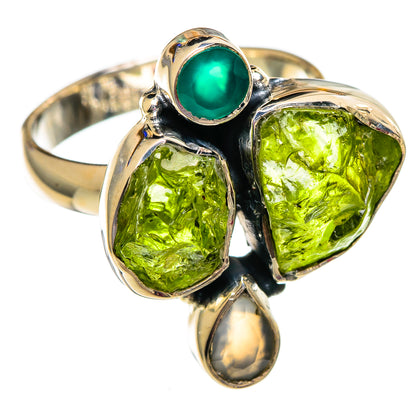 Green gemstone cluster ring with teal center and three green stones, sterling silver