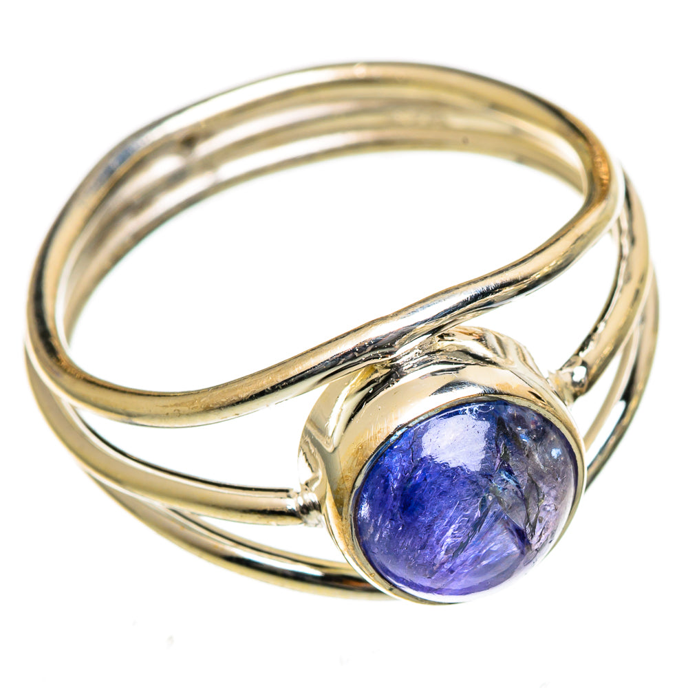 Sterling silver tanzanite ring, oval blue-purple gemstone on raised bezel