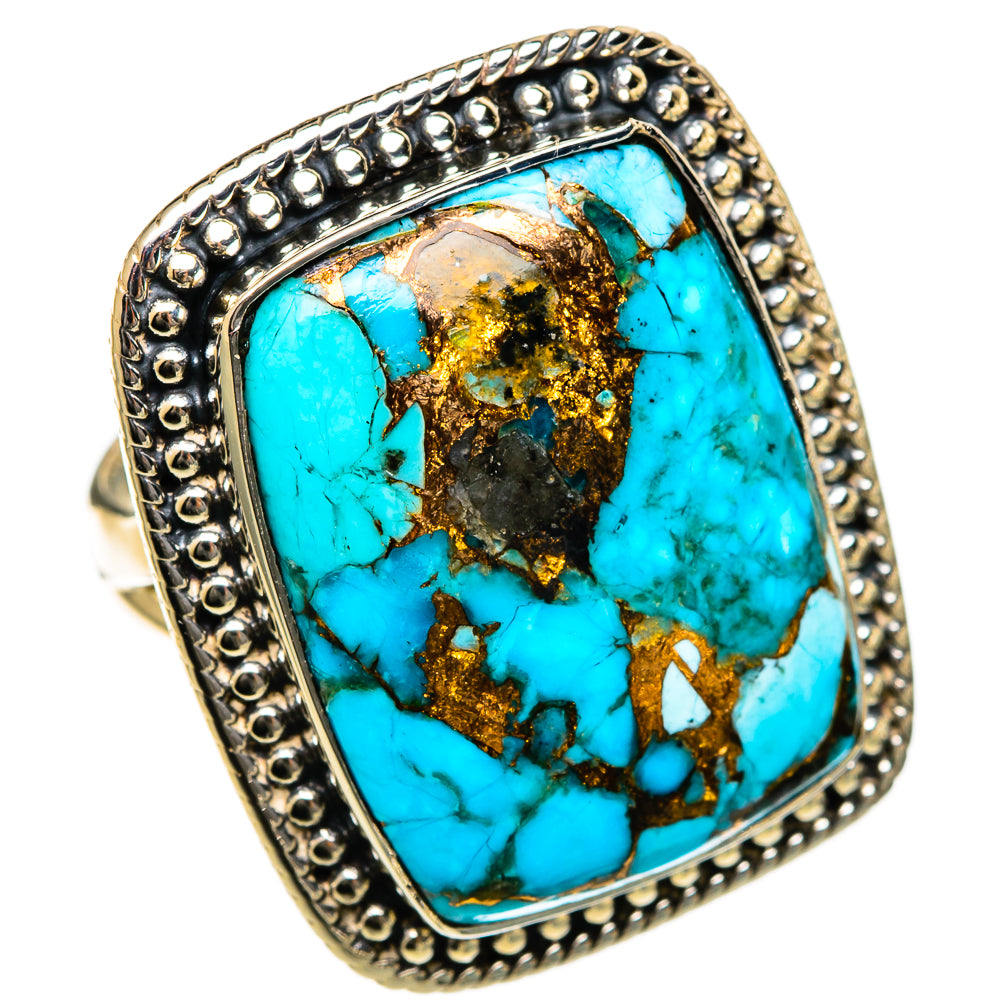 Blue Copper Composite Turquoise Rings handcrafted by Ana Silver Co - RING106731 - Photo 2