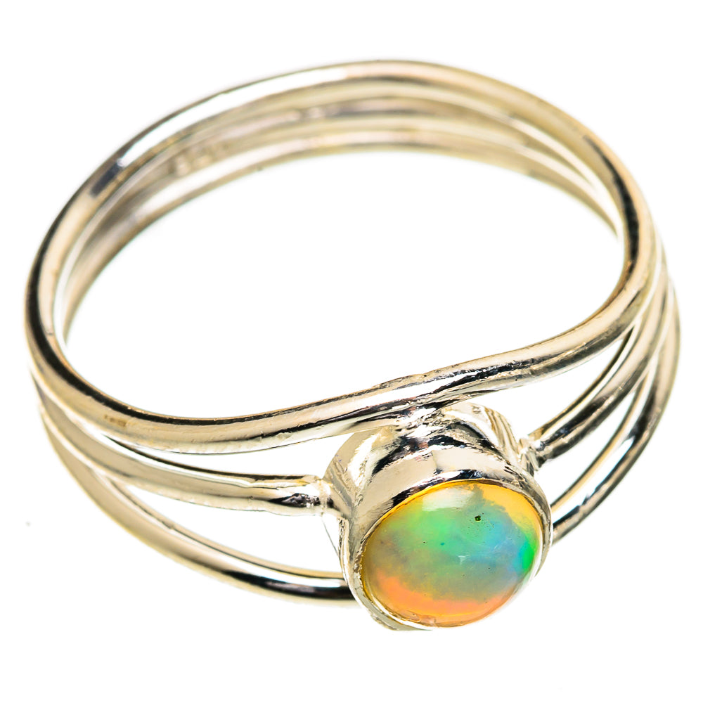 Ethiopian opal ring in 925 sterling silver, round bezel with swirling band