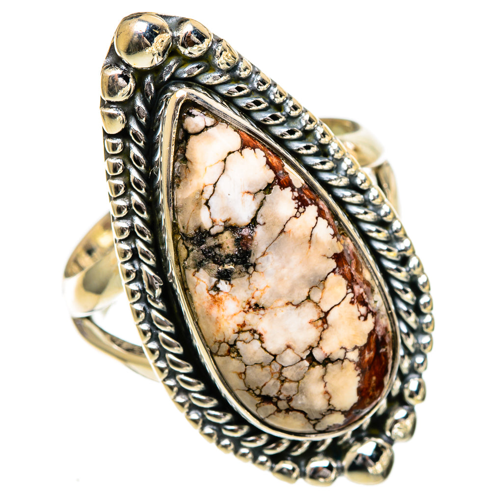 925 sterling silver Wild Horse Jasper teardrop ring, ornate bezel and rope edges