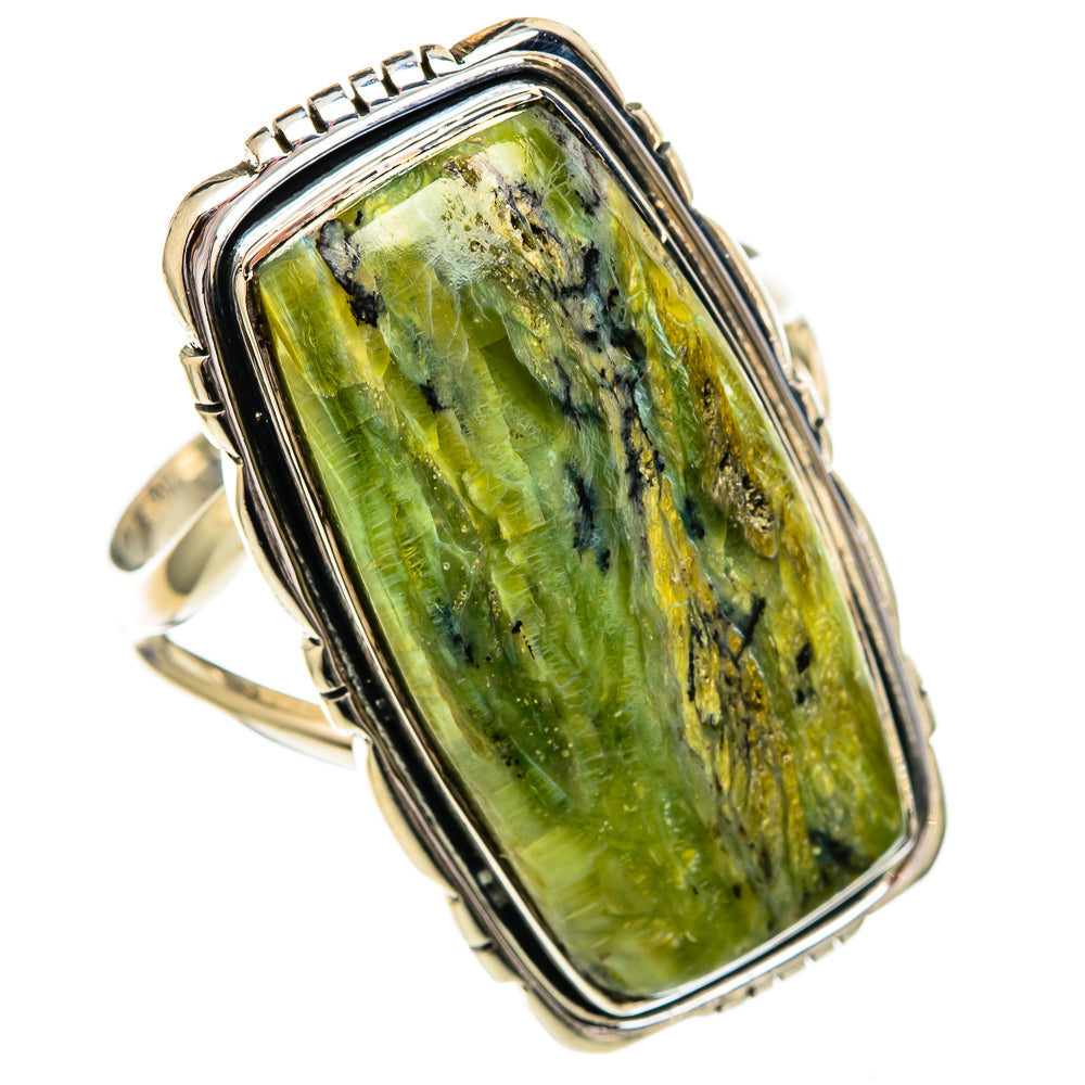 Large rectangular green opal ring in 925 sterling silver, openwork halo setting