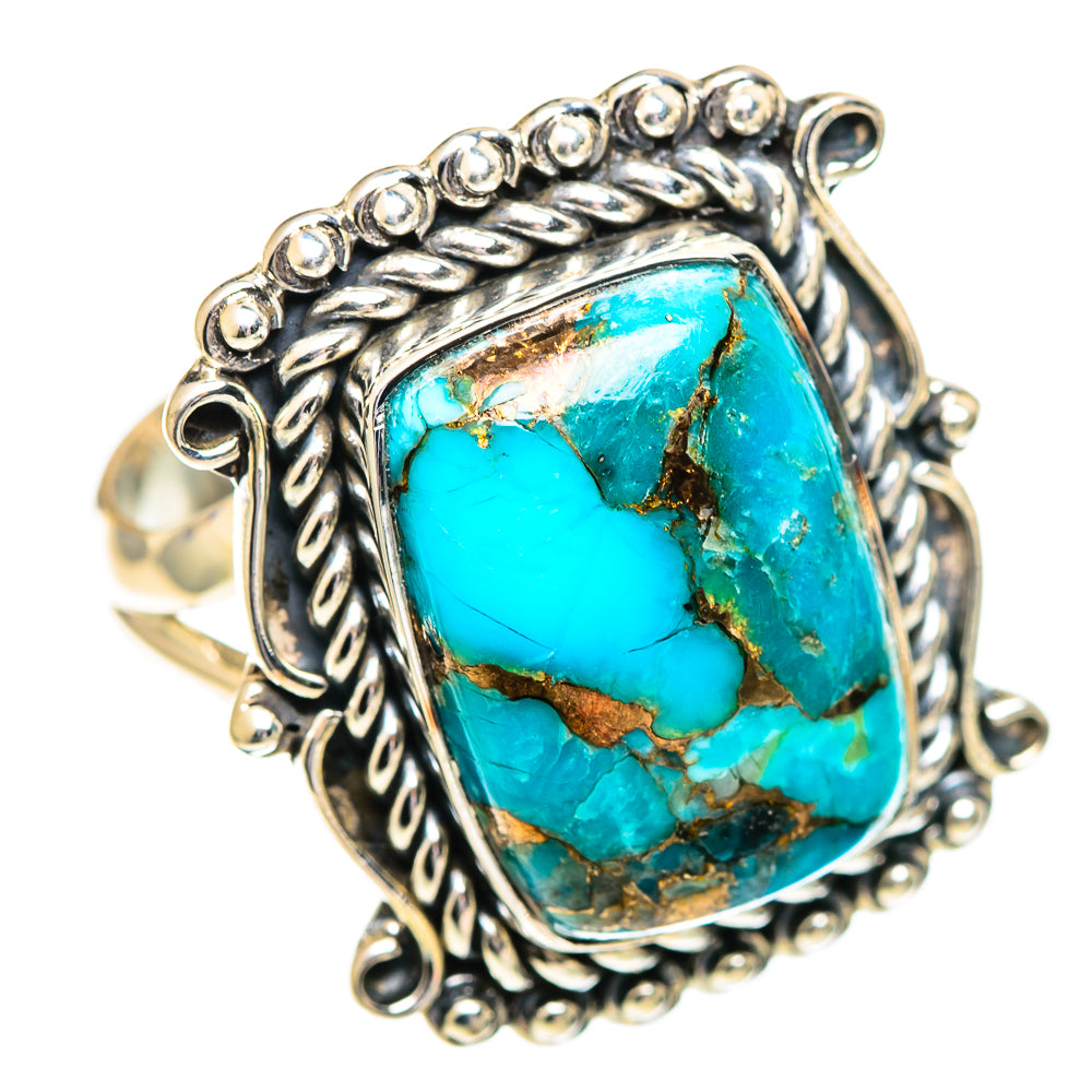 Blue Copper Composite Turquoise Rings handcrafted by Ana Silver Co - RING107261 - Photo 2