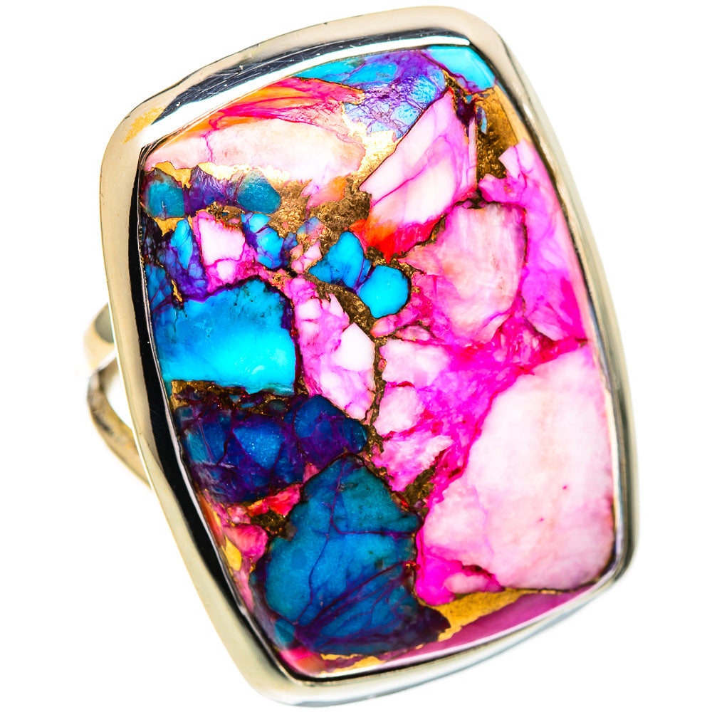 Kingman Pink Dahlia Turquoise Rings handcrafted by Ana Silver Co - RING107588 - Photo 2