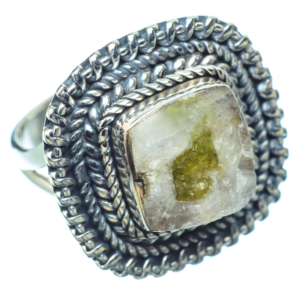 Green Tourmaliine in Quartz Rings handcrafted by Ana Silver Co - RING10788