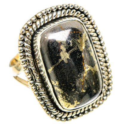 Pyrite In Black Agate Rings handcrafted by Ana Silver Co - RING108026 - Photo 2
