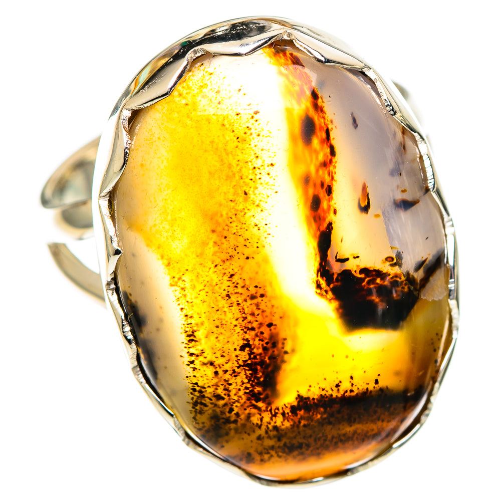 925 sterling silver oval agate ring with bright yellow stone and dark brown streaks