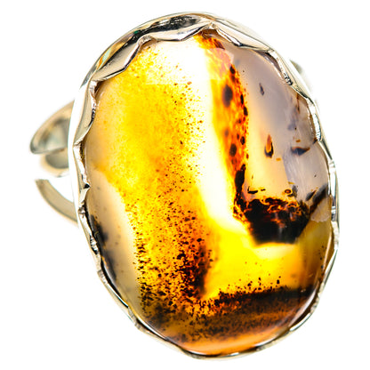 925 sterling silver oval agate ring with bright yellow stone and dark brown streaks