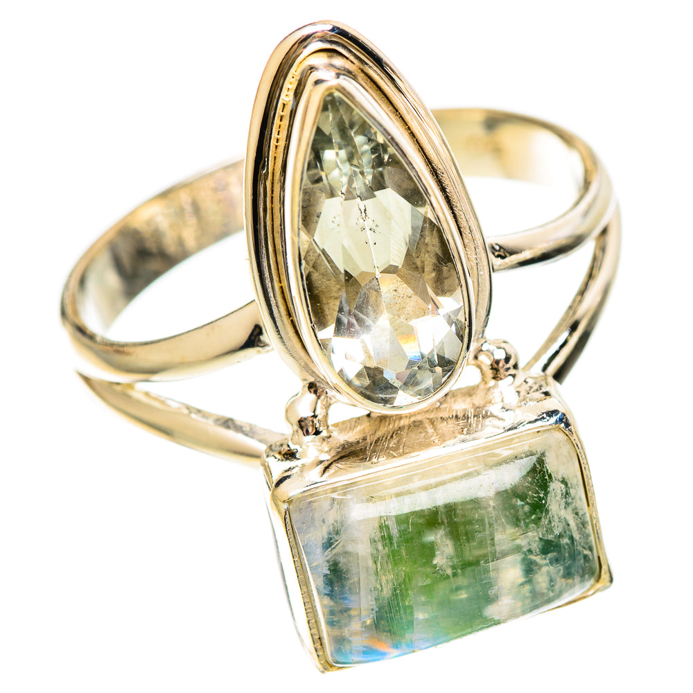 Green gem and green-blue rectangular halo ring, 925 sterling silver setting