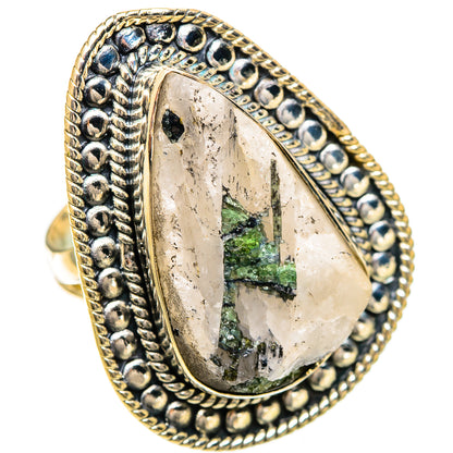 925 sterling silver ring with oval bezel-set quartz and green tourmaline crystal