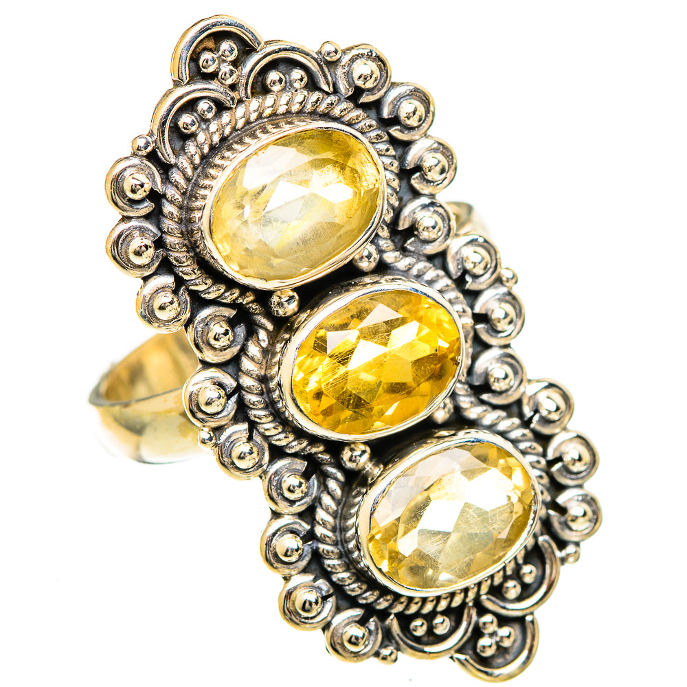 Three-stone oval citrine cluster ring in ornate 925 sterling silver