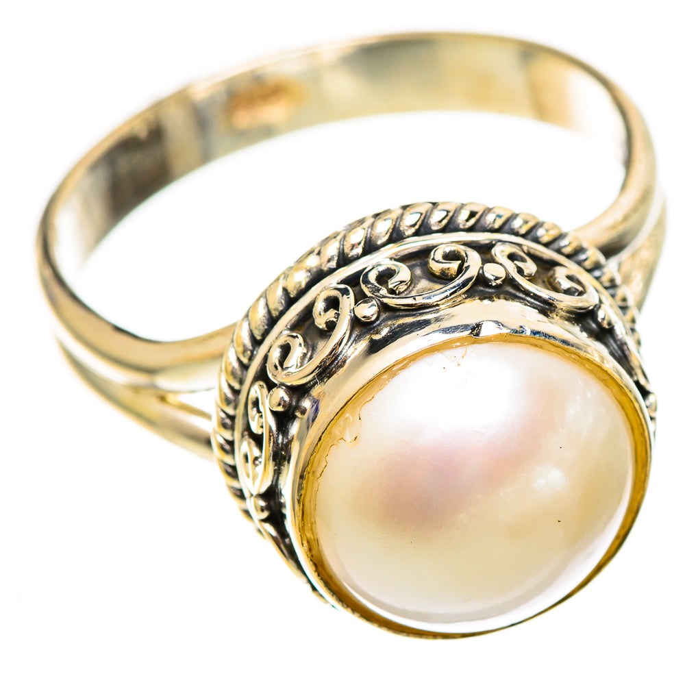 Cultured pearl ring in 925 sterling silver with oval white pearl and ornate bezel