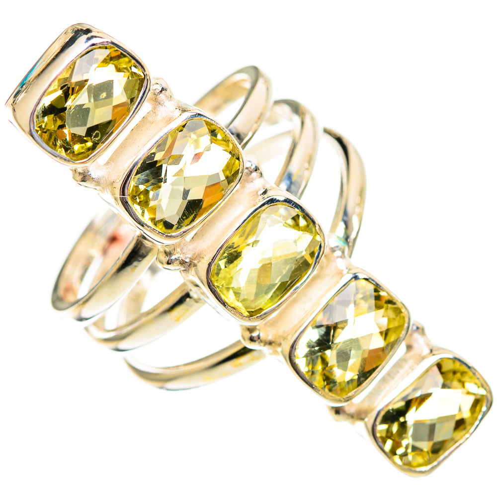 925 sterling silver citrine ring with oval faceted yellow gemstones along the band