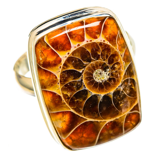 Ammonite Fossil Rings handcrafted by Ana Silver Co - RING110712 - Photo 2