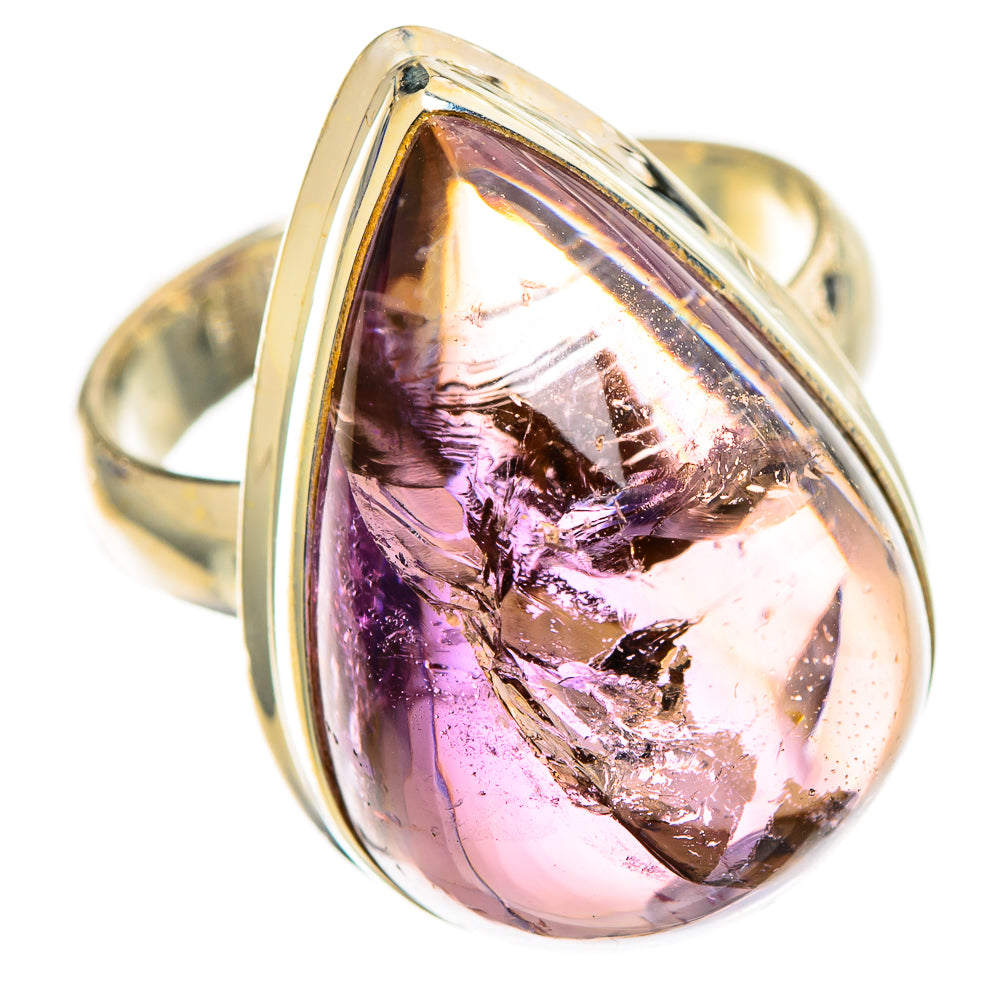 Sterling silver teardrop ametrine ring with faceted pink-purple gemstone, size 7.5