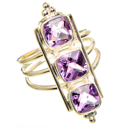 Sterling silver ring with three faceted pink-purple gemstone squares