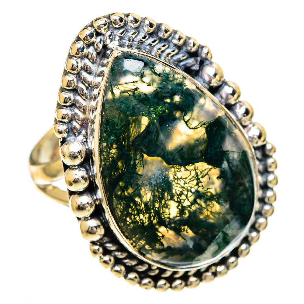 Green Moss Agate Rings handcrafted by Ana Silver Co - RING111050 - Photo 2