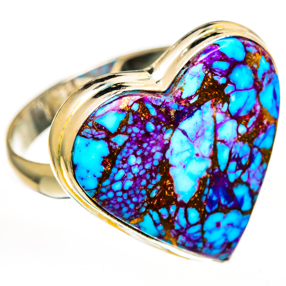 Heart-shaped turquoise ring, blue/purple marbled stone on 925 silver band