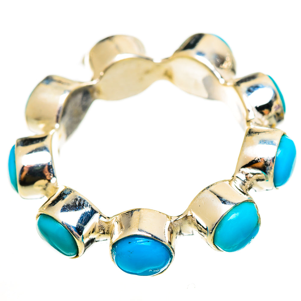 Turquoise oval stones silver cuff ring with round open top and linked bezel settings