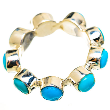 Turquoise oval stones silver cuff ring with round open top and linked bezel settings