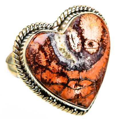 Sterling silver heart ring with wild horse jasper cabochon, textured twisted band