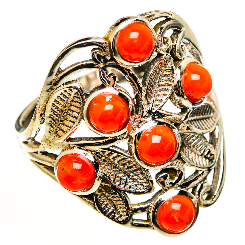 Mediterranean Red Coral Rings handcrafted by Ana Silver Co - RING112566 - Photo 2