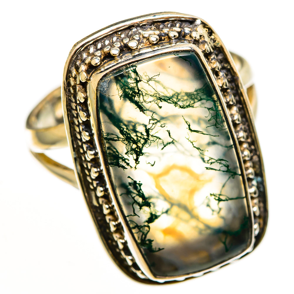 Green Moss Agate Rings handcrafted by Ana Silver Co - RING112628 - Photo 2