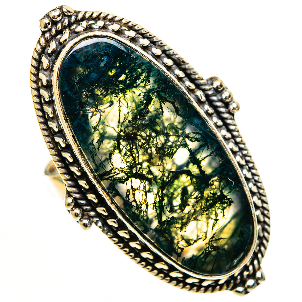 Green Moss Agate Rings handcrafted by Ana Silver Co - RING112905 - Photo 2