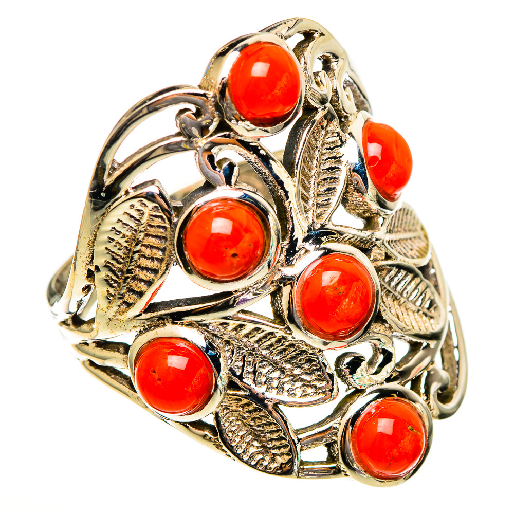 Mediterranean Red Coral Rings handcrafted by Ana Silver Co - RING113412 - Photo 2