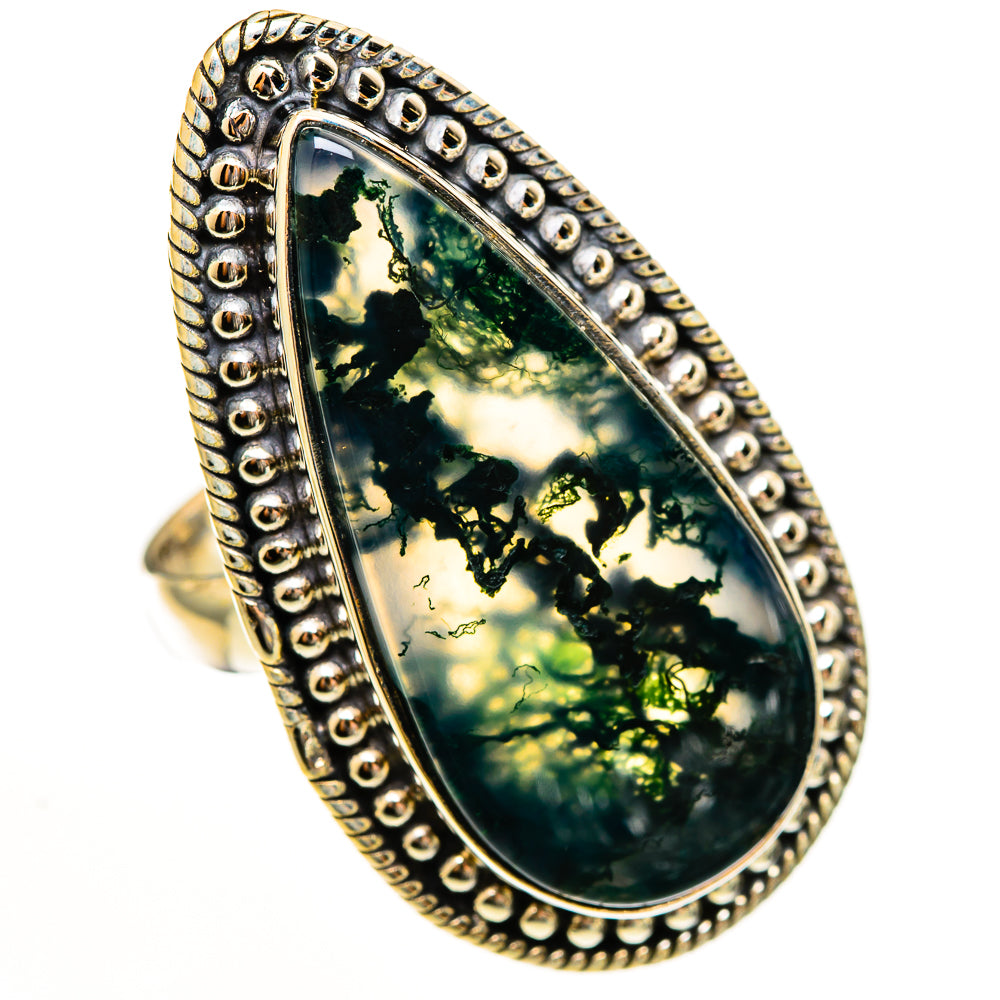 Green Moss Agate Rings handcrafted by Ana Silver Co - RING113560 - Photo 2