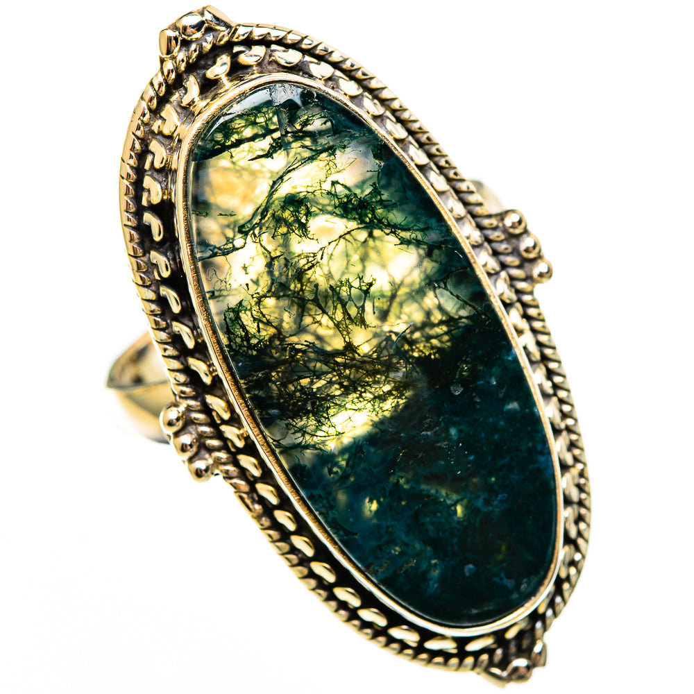 Green Moss Agate Rings handcrafted by Ana Silver Co - RING113597 - Photo 2