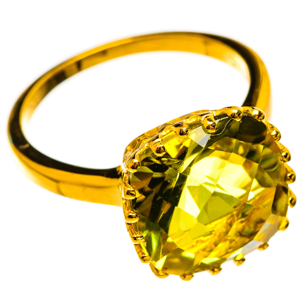 Gold plated ring with large faceted citrine oval stone and scalloped prong band