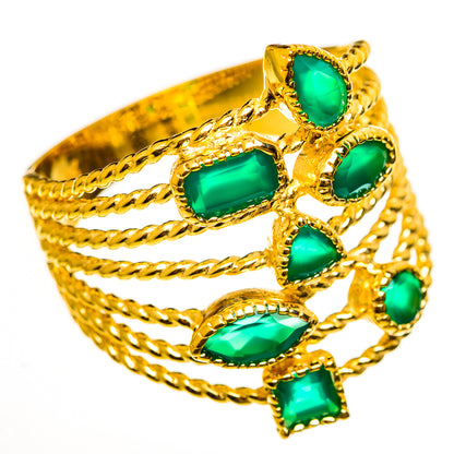 Gold-plated green onyx ring with twisted rope band and clustered green gemstone settings