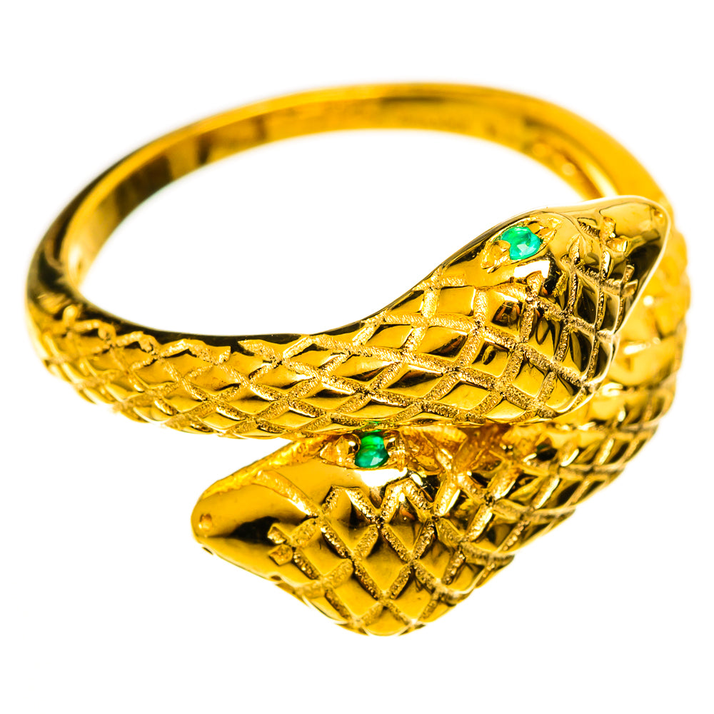 Gold-plated green onyx ring, textured braided band with oval green gemstone accent