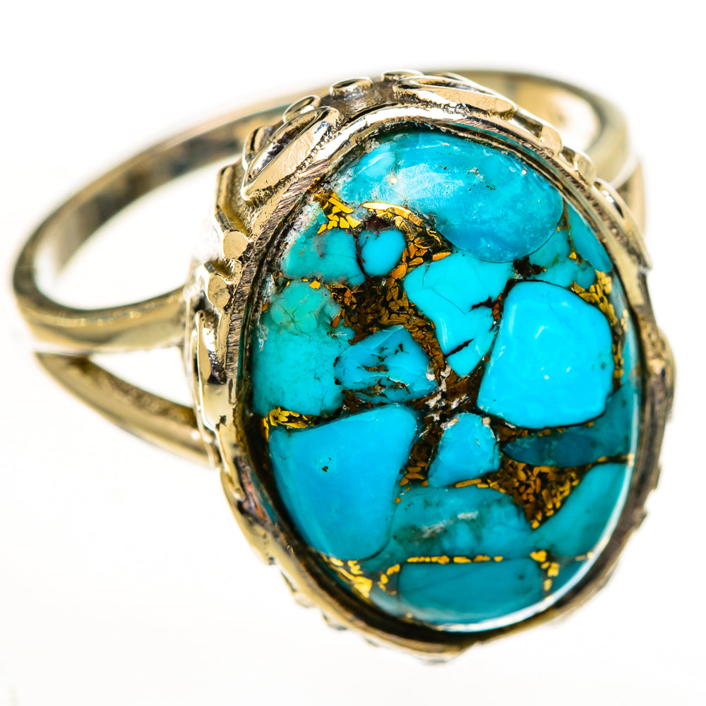 Blue Copper Composite Turquoise Rings handcrafted by Ana Silver Co - RING114008 - Photo 2